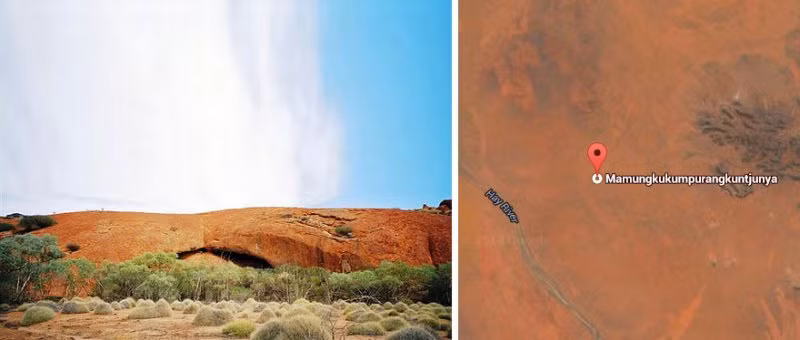Tên gọi này xuất phát từ việc trong tiếng Pitjantjatjara, Mamungkukumpurangkuntjunya có nghĩa là "nơi quỷ dữ đi tiểu".