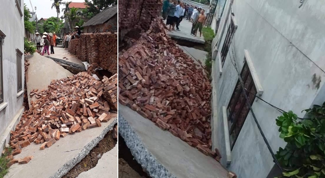 Đoạn đường bị sụt hơn 3m, dài hơn 10m.