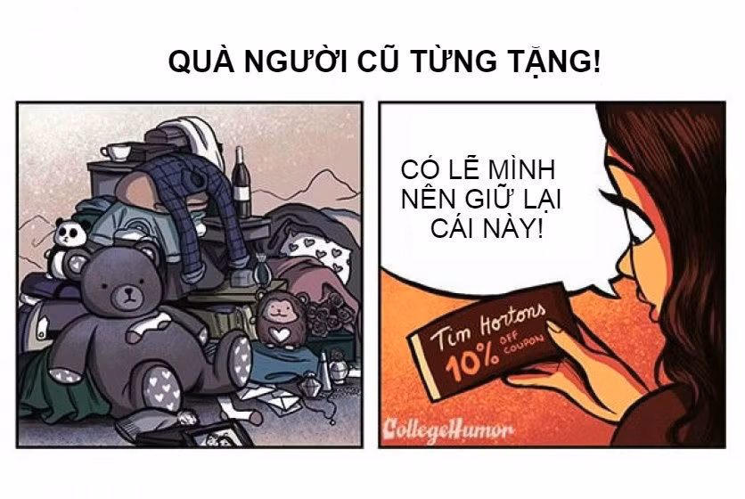 Quà tặng cũng là một trong những điều cần phải giải quyết sau khi kết thúc một chuyện tình. Nếu các cặp gắn bó với nhau thời gian dài, quà tặng có thể chất cả một nhà kho thì các cặp mới yêu chỉ lèo tèo vài thứ thôi.