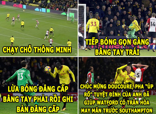 Tiền vệ Abdoulaye Doucoure có pha chơi bóng bằng tay và ghi bàn ở phút 90 giúp Watford cầm hòa Southampton.