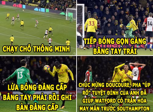 Tiền vệ Abdoulaye Doucoure có pha chơi bóng bằng tay và ghi bàn ở phút 90 giúp Watford cầm hòa Southampton.