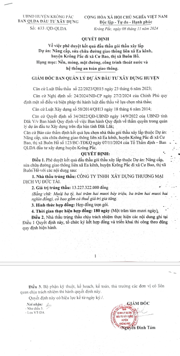 Dak Lak: Cong ty Duc Tai trung goi thau lam duong hon 13 ty dong