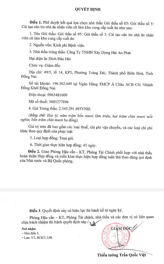 Gói cải tạo căng tin Bệnh viện 175 đã tìm được nhà thầu thi công Goi cai tao cang tin Benh vien 175 da tim duoc nha thau thi cong