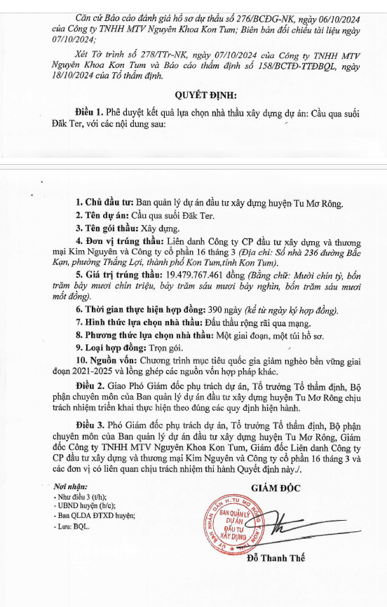 Điểm danh những gói thầu có tỷ lệ tiết kiệm thấp tại Ban QLDA Tu Mơ Rông Diem danh nhung goi thau co ty le tiet kiem thap tai Ban QLDA Tu Mo Rong