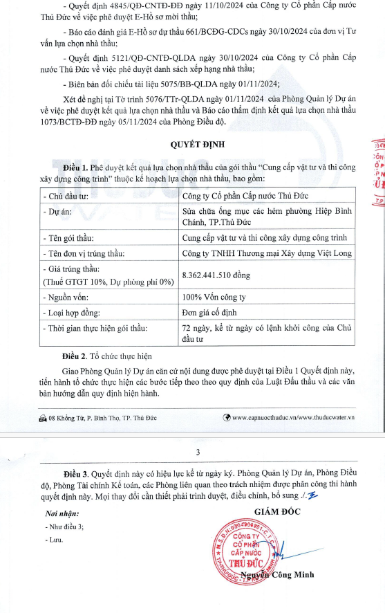 TP HCM: Cty Viet Long trung goi thau cung cap vat tu hon 8 ty dong