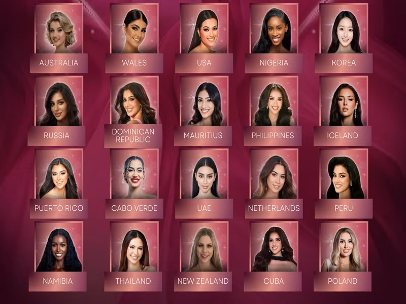 Các thí sinh vào top 20 gồm: Australia, Wales, Mỹ, Nigeria, Hàn Quốc, Nga, CH Dominica, Mauritius, Philippines, Iceland, Puerto Rico, Cabo Verde, UAE, Hà Lan, Peru, Namibia, Thái Lan, New Zealand, Cuba và Ba Lan. Ảnh: FB Miss Earth.