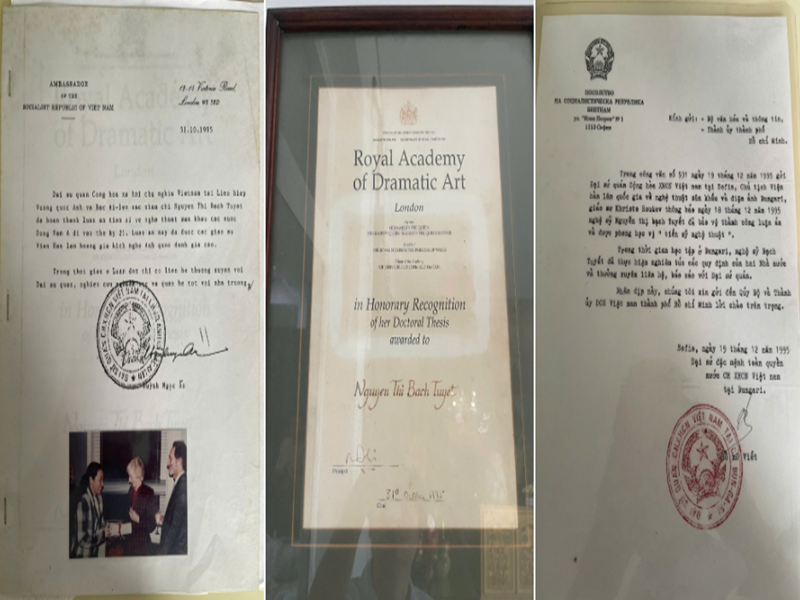 Đại diện NSND Bạch Tuyết nhanh chóng cung cấp giấy tờ chứng minh việc học và được cấp bằng tiến sĩ của nữ nghệ sĩ. Phía NSND Bạch Tuyết cho biết, thời điểm năm 1995, việc nữ nghệ sĩ xin phép xuất ngoại du học cần có sự xác nhận của Nhà nước, trong đó có giấy cho phép của Bộ Văn hóa. Quá trình học tập và hoàn thành cũng được báo cáo đầy đủ để cơ quan quản lý nắm rõ. Ảnh: Vietnamnet.