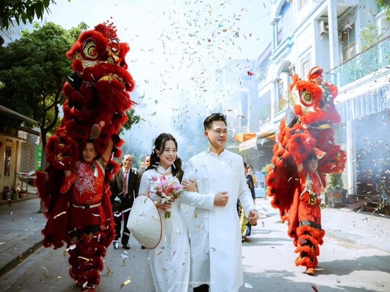 Lễ vu quy của Thái Trinh đầy rộn rã. Ảnh: Vietnamnet.