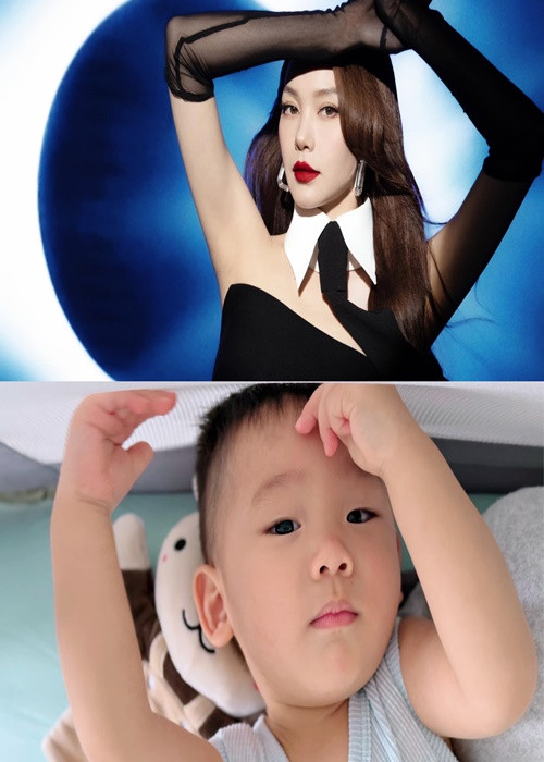 Minh Hằng chia sẻ khoảnh khắc hai mẹ con tạo dáng giống nhau. Ảnh: Instagram Minh Hằng.