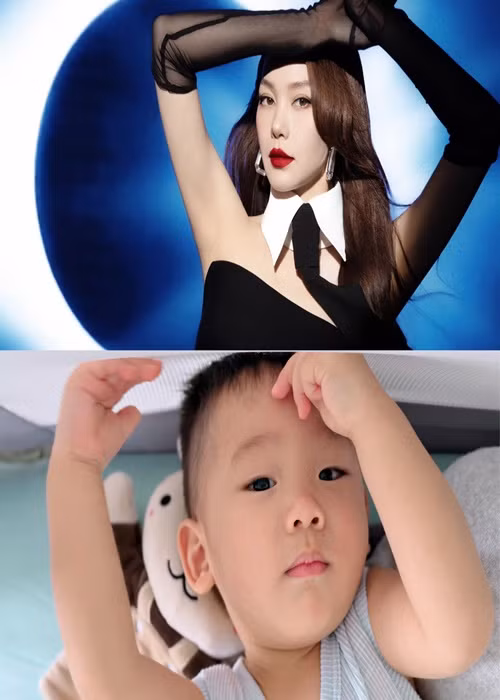 Minh Hằng chia sẻ khoảnh khắc hai mẹ con tạo dáng giống nhau. Ảnh: Instagram Minh Hằng.