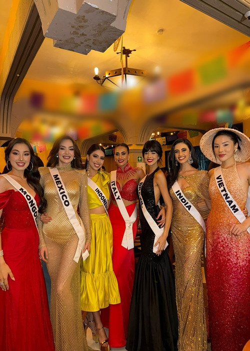 Kỳ Duyên chia sẻ khoảnh khắc thân thiết với đại diện Ấn Độ, Brazil, Italy, Indonesia, Mexico, Mông Cổ.