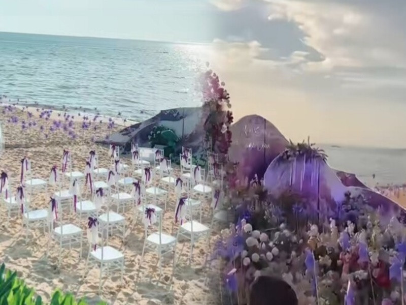  Thanh Đoàn - Hà Trí Quang tổ chức đám cưới ở Phú Quốc vào chiều tối ngày 6/11. Không gian hôn lễ ngập tràn hoa tươi, mang tông màu trắng tím. Ảnh: Người Đưa Tin.