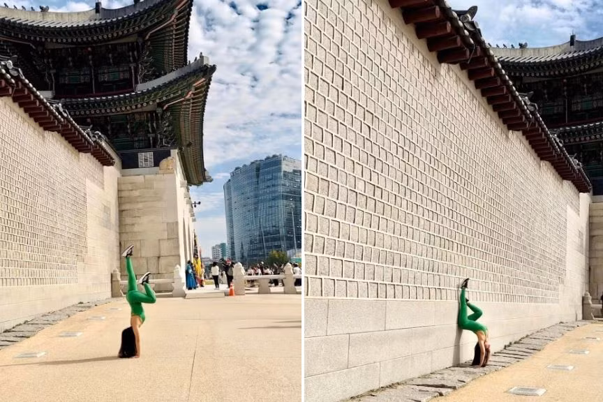 Tranh cai nu du khach Viet tao dang yoga tai cung dien Han Quoc