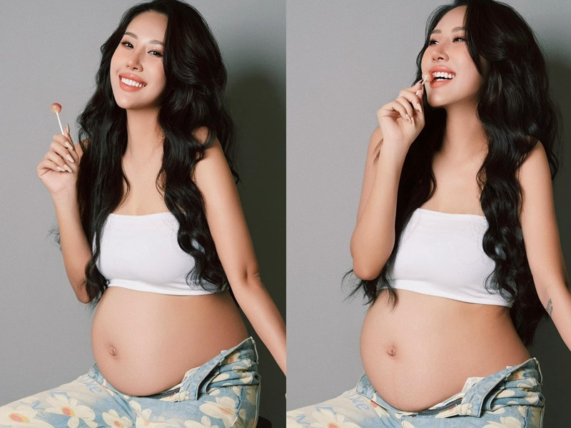 Bạn gái Quang Minh khoe ảnh bầu bí vào tháng 7/2024.