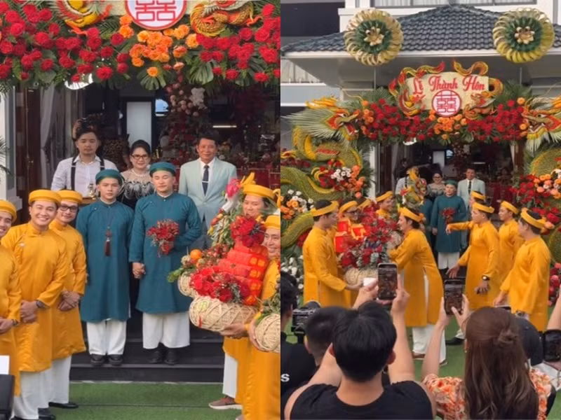 Thanh Đoàn và Hà Trí Quang thực hiện các nghi lễ truyền thống trong căn biệt thự vườn rộng 3.000 m2. Ảnh: Người Đưa Tin.