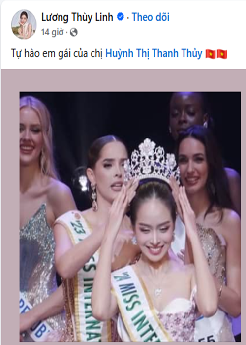 Lương Thùy Linh bày tỏ, cô rất tự hào về Thanh Thủy. Ảnh chụp màn hình.