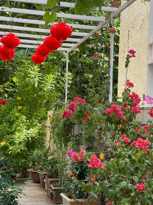 Biệt thự của Thân Thúy Hà đẹp thơ mộng nhờ hoa đua nở.