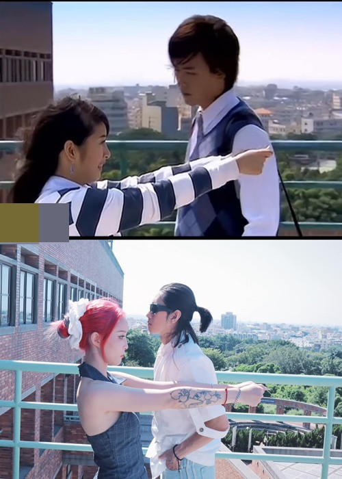 Yee Pink và Quang Đăng đóng lại cảnh tỏ tình trong phim Thơ ngây. Ảnh: Instagram Yee Pink.