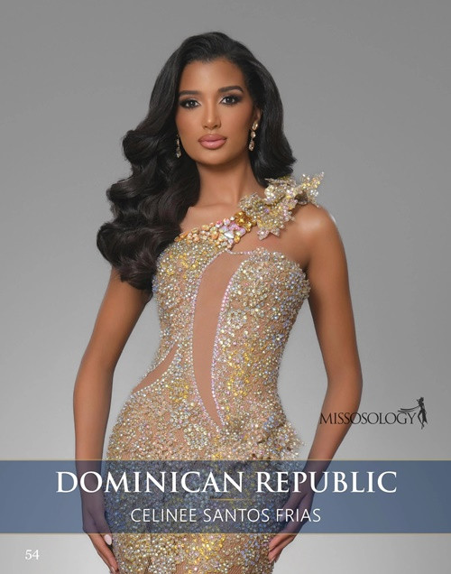 Đại diện CH Dominica - Celinee Santos Frias có chiều cao 1m81, sở hữu nhan sắc ngọt ngào quyến rũ. Celinee là Á hậu 4 của cuộc thi Hoa hậu Quốc tế 2022. Nhiều người dự đoán trong chung kết Miss Universe 2024, Celinee sẽ làm nên chuyện.