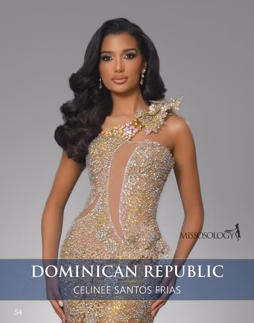 Đại diện CH Dominica - Celinee Santos Frias có chiều cao 1m81, sở hữu nhan sắc ngọt ngào quyến rũ. Celinee là Á hậu 4 của cuộc thi Hoa hậu Quốc tế 2022. Nhiều người dự đoán trong chung kết Miss Universe 2024, Celinee sẽ làm nên chuyện.