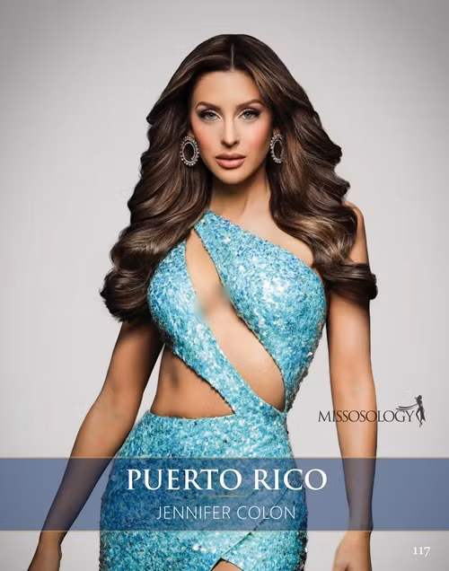 Jennifer Colon Alvarado đăng quang Miss Universe Puerto Rico 2024. Cô từng đại diện Puerto Rico ở cuộc thi Miss World 2019 - Hoa hậu Thế giới 2019 nhưng không lọt top trong chung kết. Theo Missosology, Jennifer có thể lọt top 10 Miss Universe 2024.