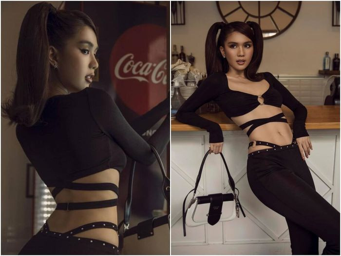 Là người bắt trend thời trang cực nhạy, chân dài Trà Vinh cũng từng lăng xê mốt quần lộ nội y với kiểu áo có nhiều dây đai chằng chịt, cùng tông màu đen và được đính thêm kim loại giúp tổng thể trông cá tính, hợp thời trang hơn.