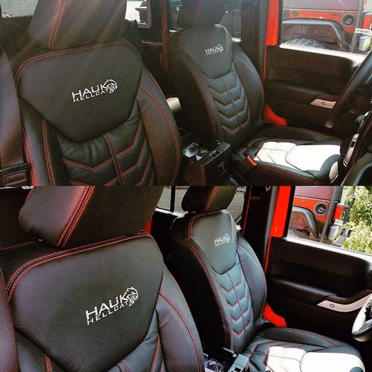 Do Jeep Wrangler vốn là một mẫu xe off-road nên Hauk không độ lại nội thất xe với các vật liệu đắt tiền. Tuy nhiên, hãng cũng đã nâng cấp nhẹ nhàng với các ghế bọc da được thêu vân nổi.