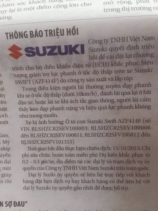 Viet Nam Suzuki am tham trieu hoi ca ngan xe Swift loi
