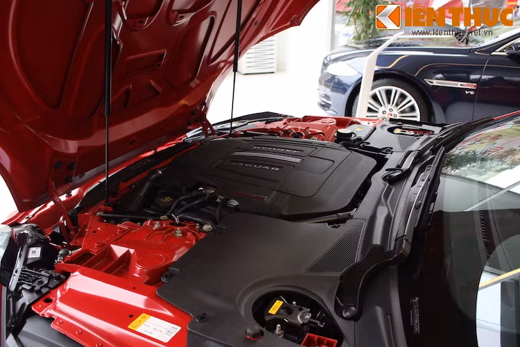 Nằm dưới nắp ca-pô mở ngược của F-Type R Convertible là khối động cơ V8 5.0l siêu nạp, với công suất tối đa lên tới 550 PS và mô-men xoắn cực đại 680 Nm.