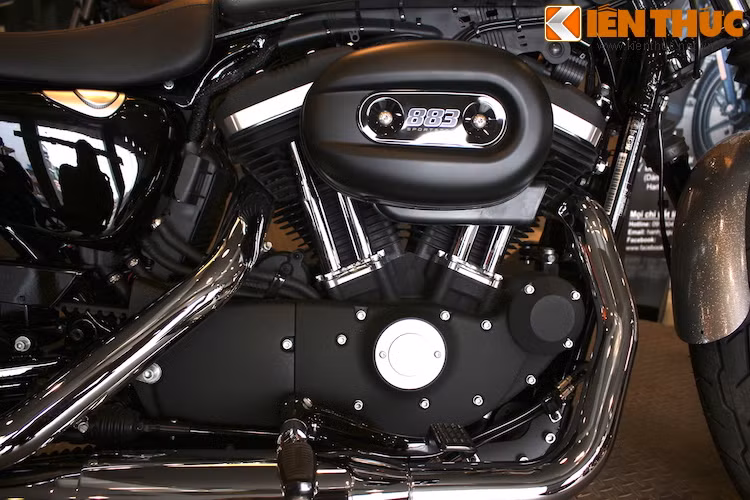 Iron 883 sở hữu khối động cơ V-Twin 883 cc làm mát bằng gió và được trang bị hệ thống phun xăng điện tử, với hành trình xi-lanh 76 x 97 mm.
