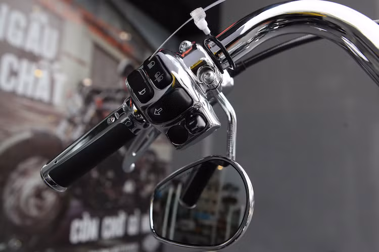 Gương chiếu hậu được gắn ở bên dưới tay lái, thay vì bên trên như thường thấy. Road King Classic cũng được trang bị sẵn hệ thống giữ ga tự động Cruise Control với núm chỉnh trên cùm công tắc.