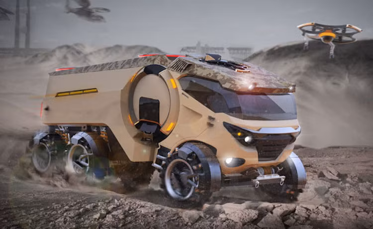 Có thiết kế "viễn tưởng", phần đầu của Millitary Ambulance gắn với thân bởi một khớp nối.