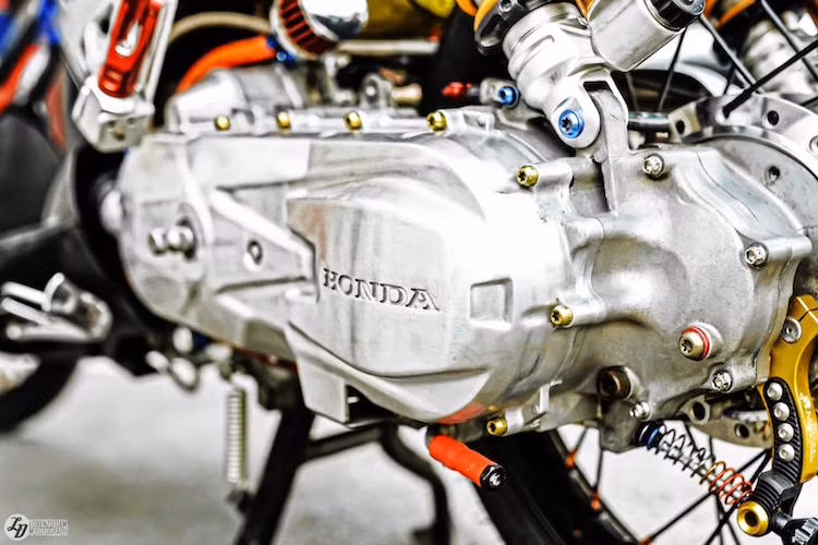 Toàn bộ bưởng máy được đánh bóng, để lộ ra màu kim loại đầy vẻ cơ khí. Dàn ốc kiểng Proti đã được sử dụng ở động cơ.