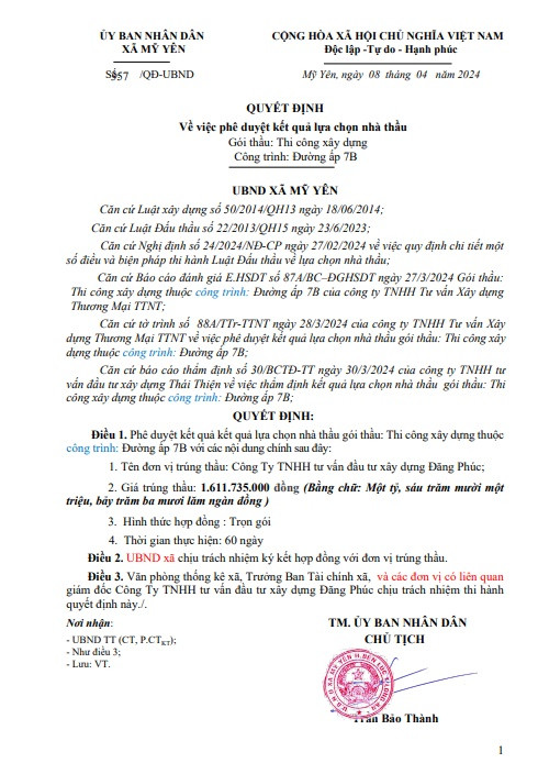 Long An: Công ty Đăng Phúc thi công 2 gói thầu tại xã Mỹ Yên Long An: Cong ty Dang Phuc thi cong 2 goi thau tai xa My Yen