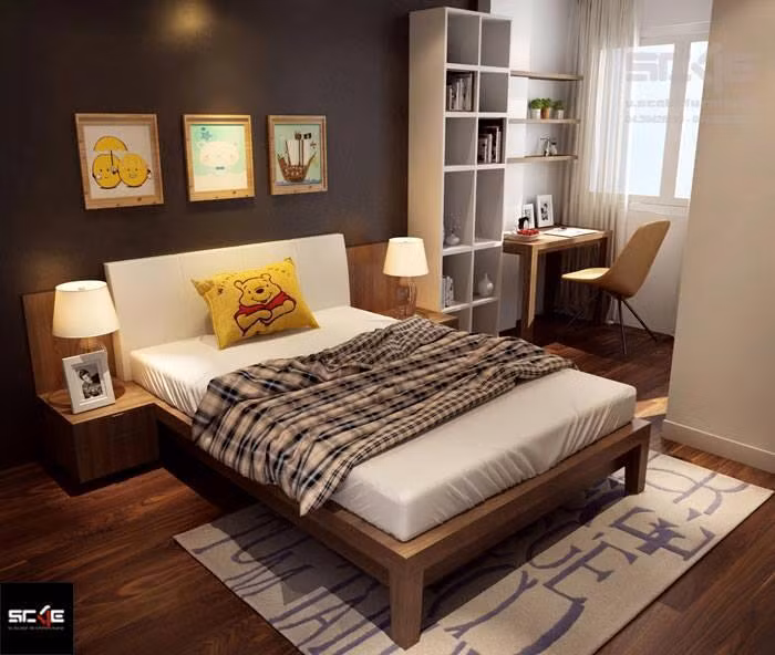 Phòng ngủ trẻ con điềm chút sắc vàng cho sinh động.