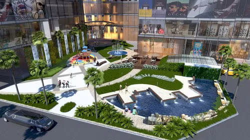 Phối cảnh công viên, hồ bơi xanh mát của dự án.