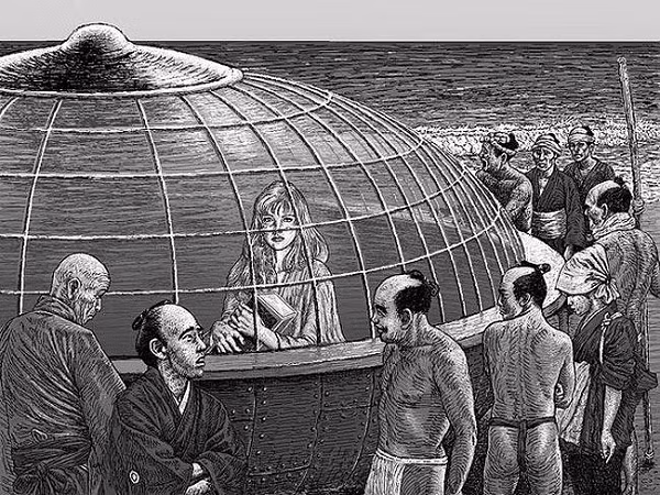 Cô gái bên trong cao khoảng 1,5m. Chiếc váy của cô khá kỳ lạ, làm từ loại chất liệu chưa được biết đến. Cô trò chuyện với đám đông kinh ngạc, hiếu kỳ bằng loại ngôn ngữ họ không hiểu chút nào. Cô cũng có một cái cốc với thiết kế khá kỳ lạ. Mọi người ước chừng tầm tuổi cô vào khoảng 18 – 20.