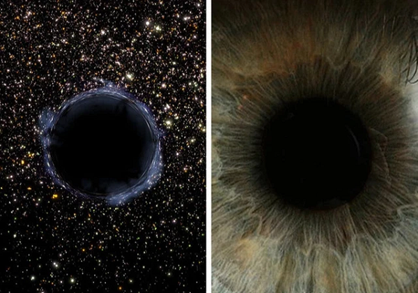 Mắt người trông giống hố đen trong vũ trụ dưới kính hiển vi.