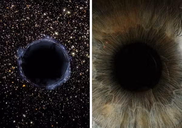 Mắt người trông giống hố đen trong vũ trụ dưới kính hiển vi.