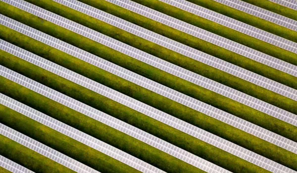 Máy bay không người lái không chỉ lưu giữ vẻ đẹp của thiên nhiên mà còn chụp được cả những công trình sáng tạo tuyệt vời của con người. Đây là các dãy pin mặt trời ở Somerset nhìn từ trên cao.