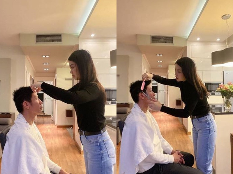 Á hậu Diễm Trang và chồng hiện đang sinh sống tại Ba Lan. Hình ảnh cô nàng khéo léo tự tay cắt tóc cho ông xã vừa qua cũng thu hút sự chú ý của khán giả. Người đẹp hài hước chia sẻ: “Mùa dịch thì vợ bắt buộc biến hình nhiều nghề, tự thấy mình cũng đa di năng phết".