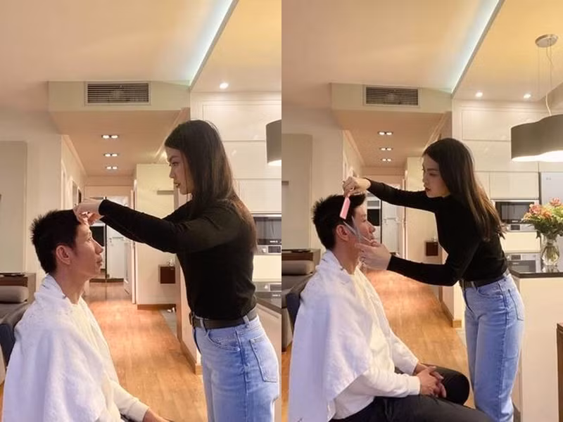 Á hậu Diễm Trang và chồng hiện đang sinh sống tại Ba Lan. Hình ảnh cô nàng khéo léo tự tay cắt tóc cho ông xã vừa qua cũng thu hút sự chú ý của khán giả. Người đẹp hài hước chia sẻ: “Mùa dịch thì vợ bắt buộc biến hình nhiều nghề, tự thấy mình cũng đa di năng phết".