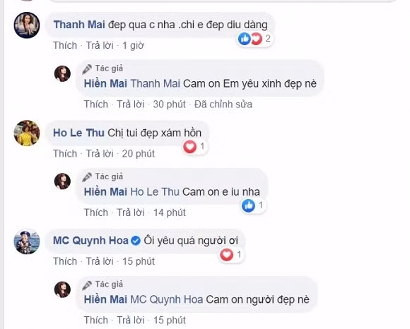 Thanh Mai, Hồ Lệ Thu, Quỳnh Hoa khen ngợi nhan sắc của Hiền Mai.