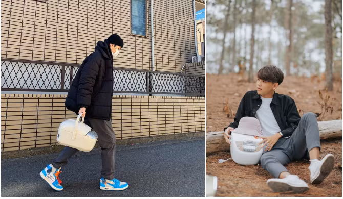 Những hình ảnh chụp cùng nồi cơm điện được cho bắt nguồn từ một nhóm công khai có tên "Hội Anh Em Đam Mê Nồi Cơm Điện Việt Nam" với hơn 300.000 thành viên trên Facebook. Phong cách chụp ảnh "đưa nồi cơm điện đi muôn nơi" của các thành viên trong nhóm nhanh chóng trở thành hot trend khi được nhiều bạn trẻ đam mê du lịch hưởng ứng nhiệt tình. Ảnh: Nguyễn Đình Minh, Lê Duy.