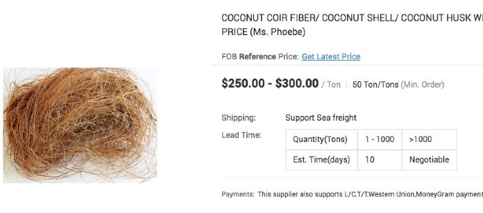 Sơ dừa cũng được bán với giá 7 triệu đồng/tấn.