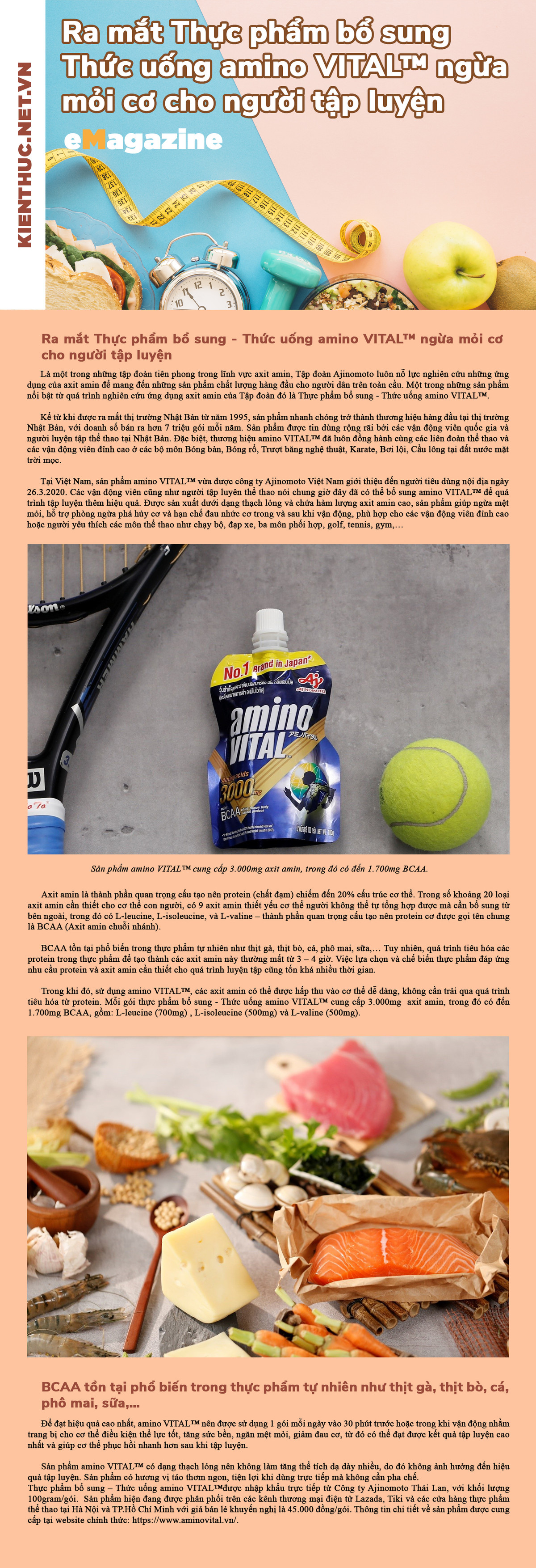 Ra mat Thuc pham bo sung - Thuc uong amino Vital ngua moi co cho nguoi tap luyen