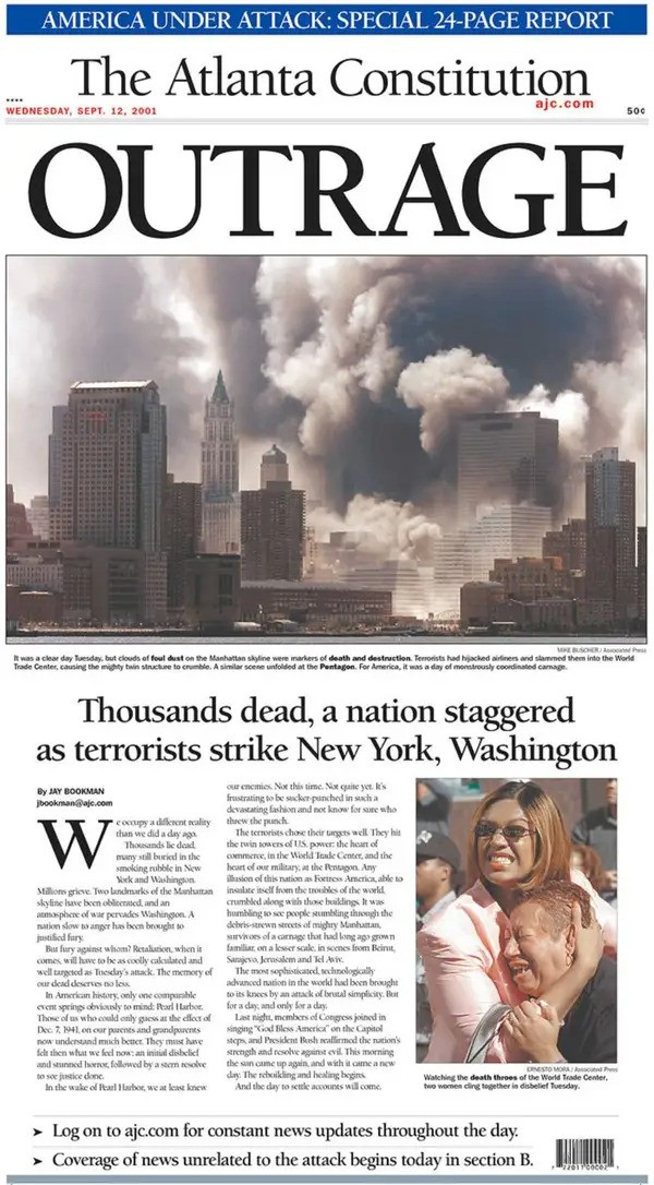The Atlanta Constitution: Hàng ngàn người chết, toàn quốc choáng váng trước cuộc tấn công khủng bố tại New York, Washington.
