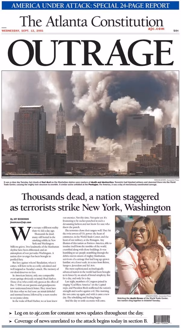 The Atlanta Constitution: Hàng ngàn người chết, toàn quốc choáng váng trước cuộc tấn công khủng bố tại New York, Washington.