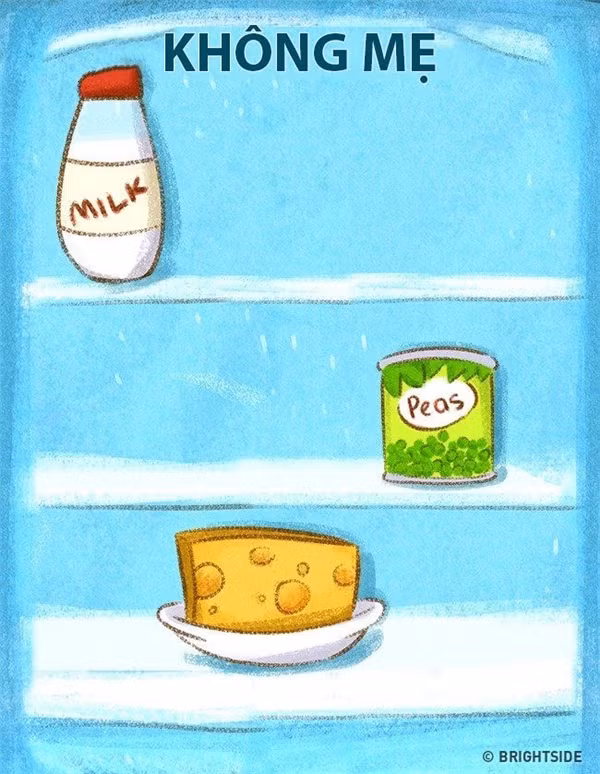 Nhưng khi không có mẹ, tủ lạnh trống trơn và hầu như trong đó chỉ có đồ hộp, đồ ăn nhanh và rất có thể chúng là đồ hết hạn.