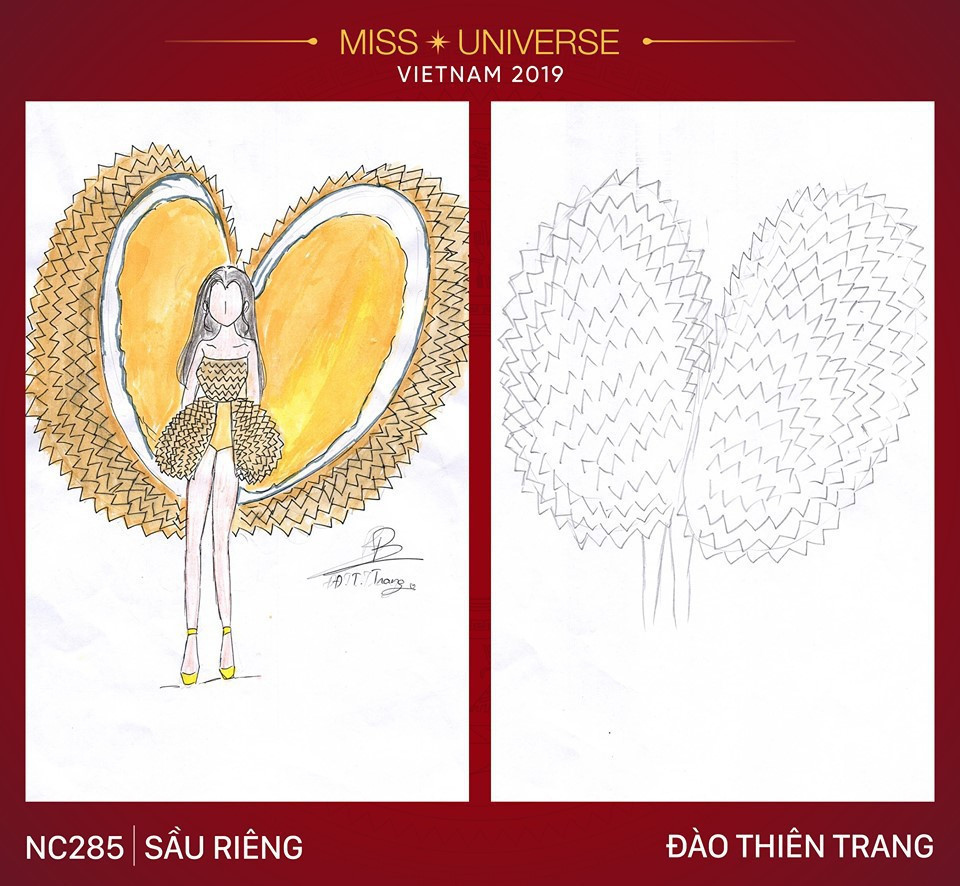 Bộ cánh lấy ý tưởng từ trái sầu riêng của nhà thiết kế Đào Thiên Trang.